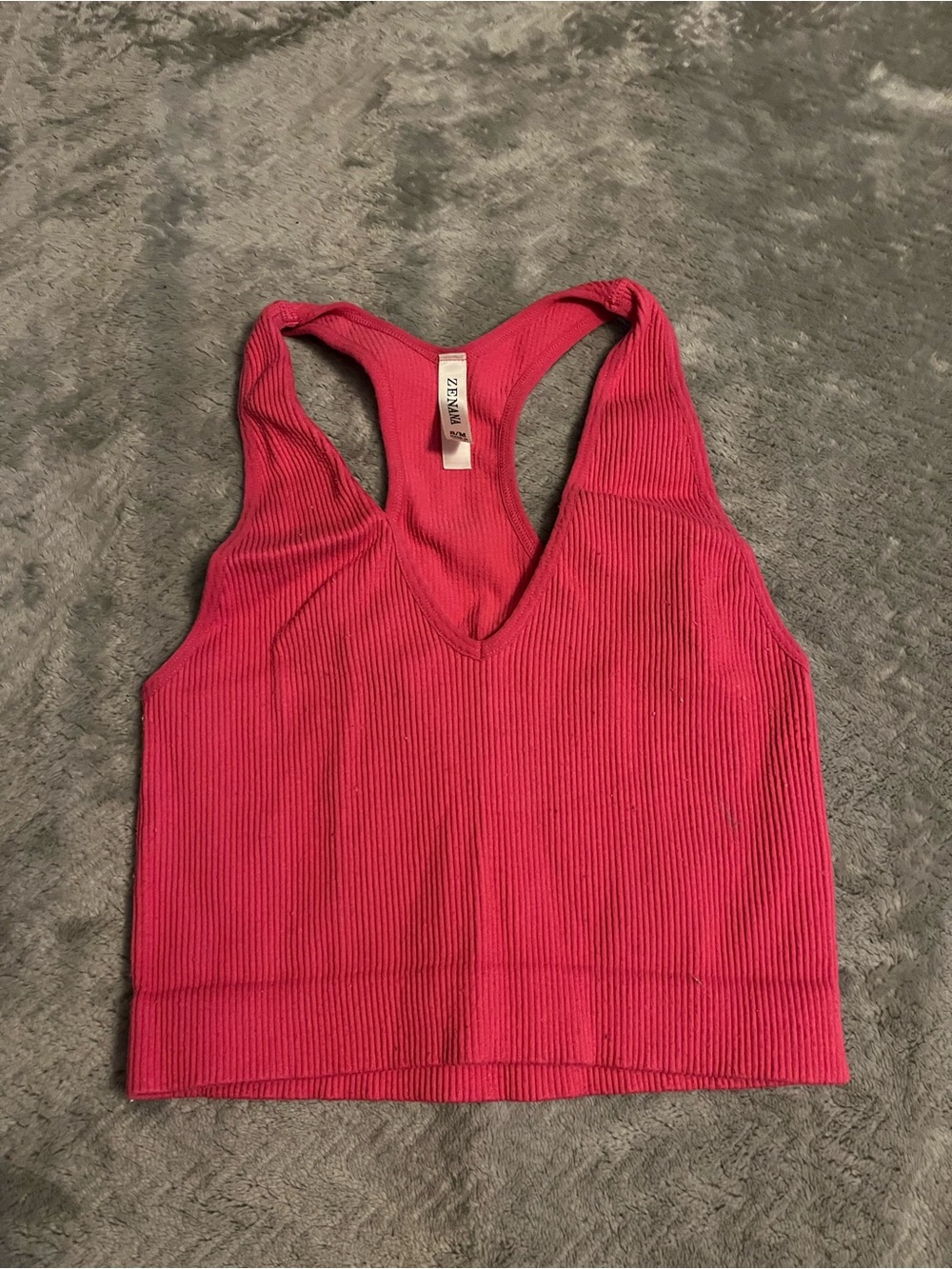 Zenana Outfitters Hot Pink Ribbed V-Neck Racerback Tank